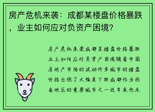 房产危机来袭：成都某楼盘价格暴跌，业主如何应对负资产困境？